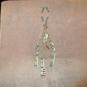 Native American Thunderbird Dreamcatcher Hairpipe Feathers Wood Wall Hang 24"